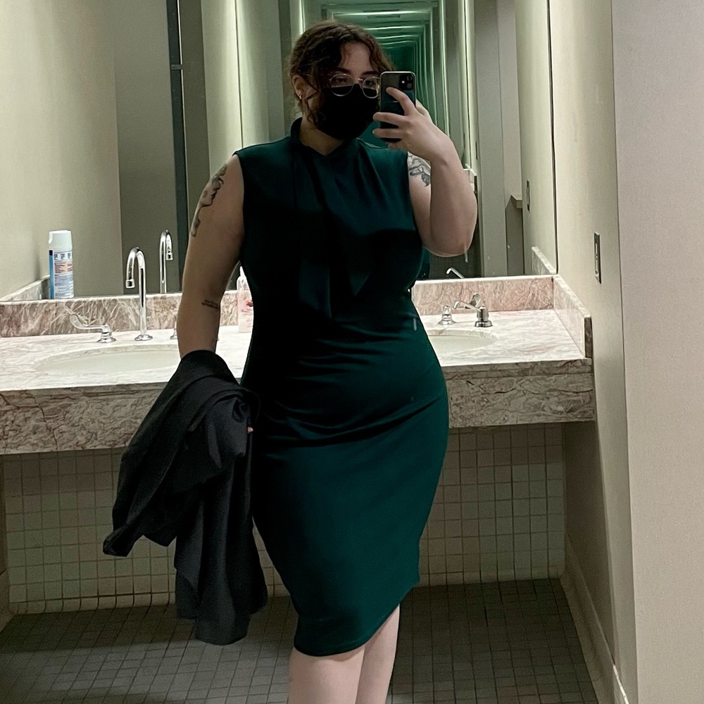dark green pencil dress